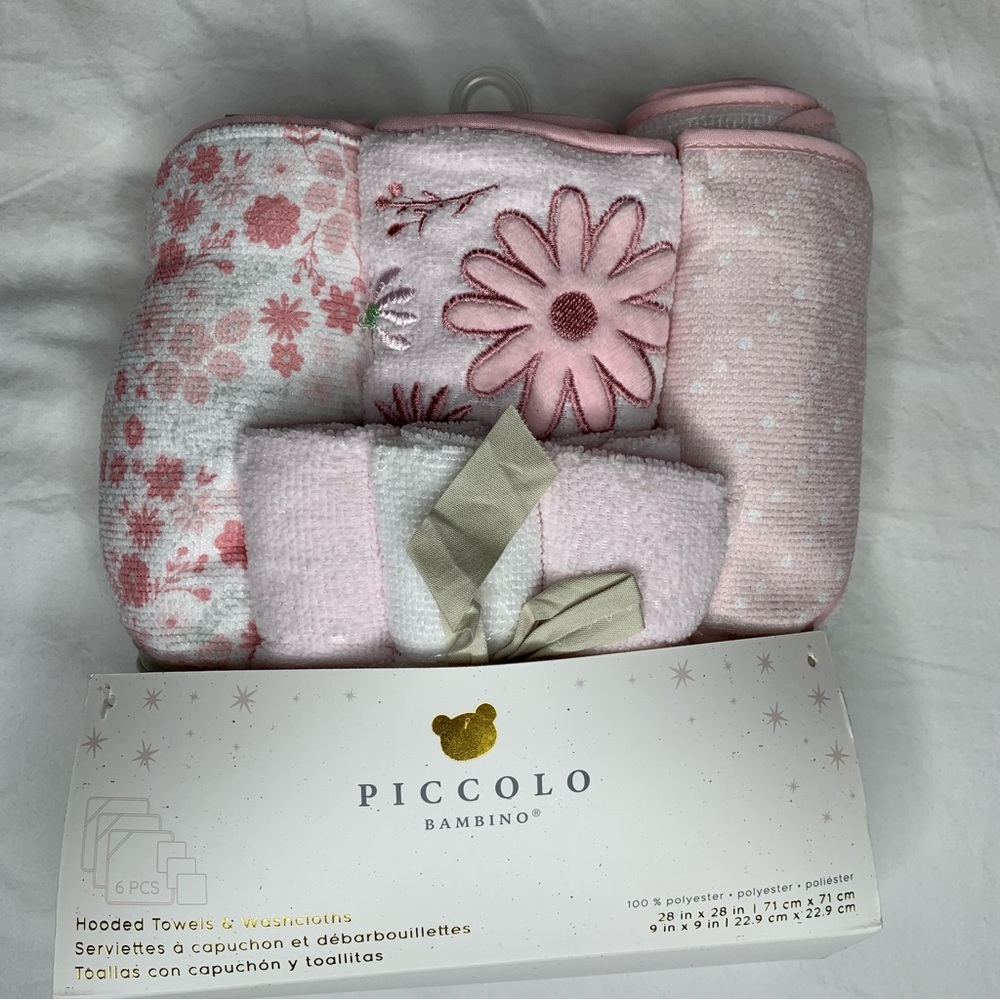 NEW Baby Hooded Towels & Washcloths 6pc Set | Piccolo Bambino